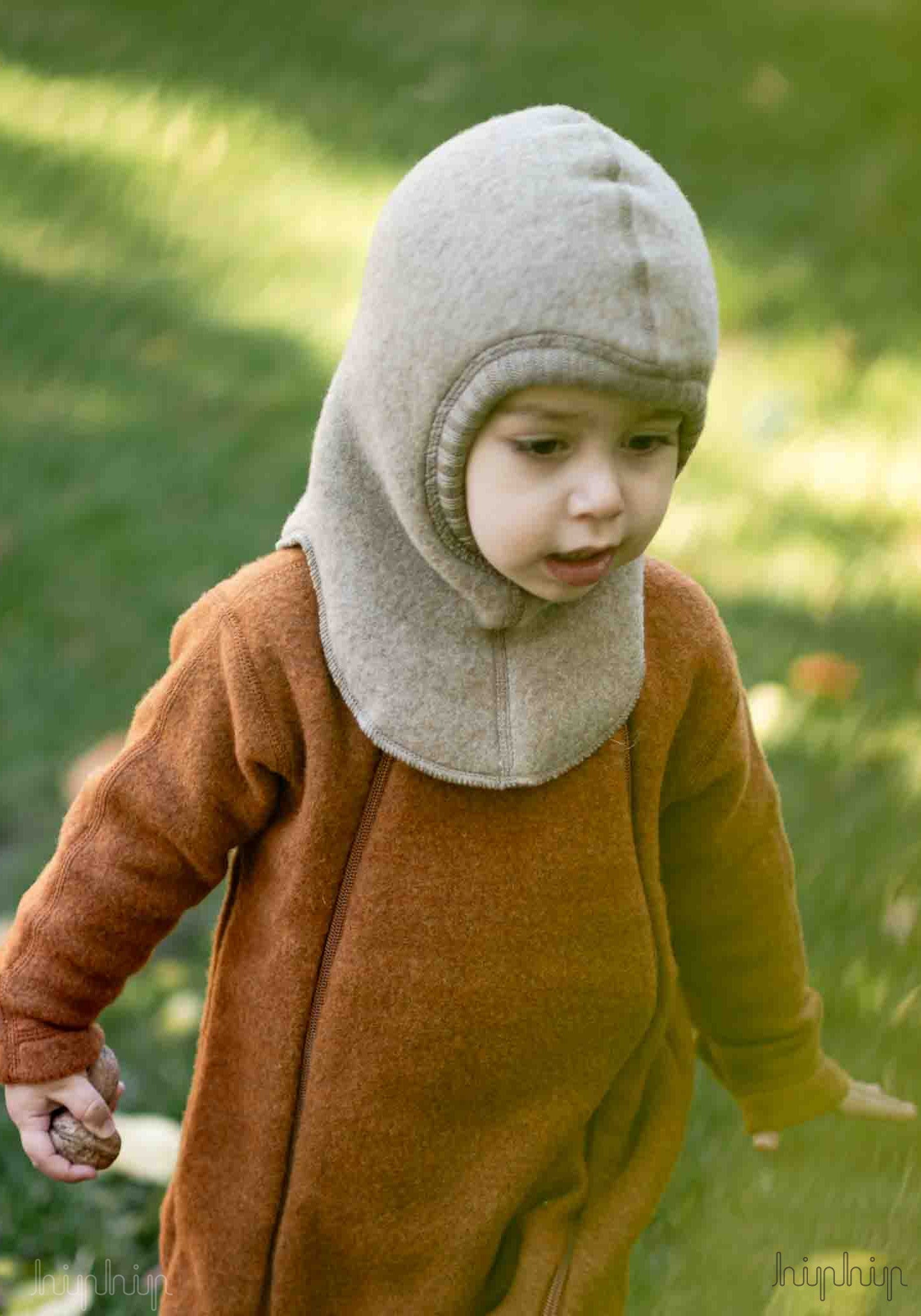 Cagulă dublată fleece din lână merinos - Sesame Melange Joha HipHip.ro