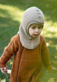 Cagulă dublată fleece din lână merinos - Sesame Melange Joha HipHip.ro