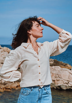 Cămașă femei din muselină dublă de bumbac - Aulne Rayures Bellini