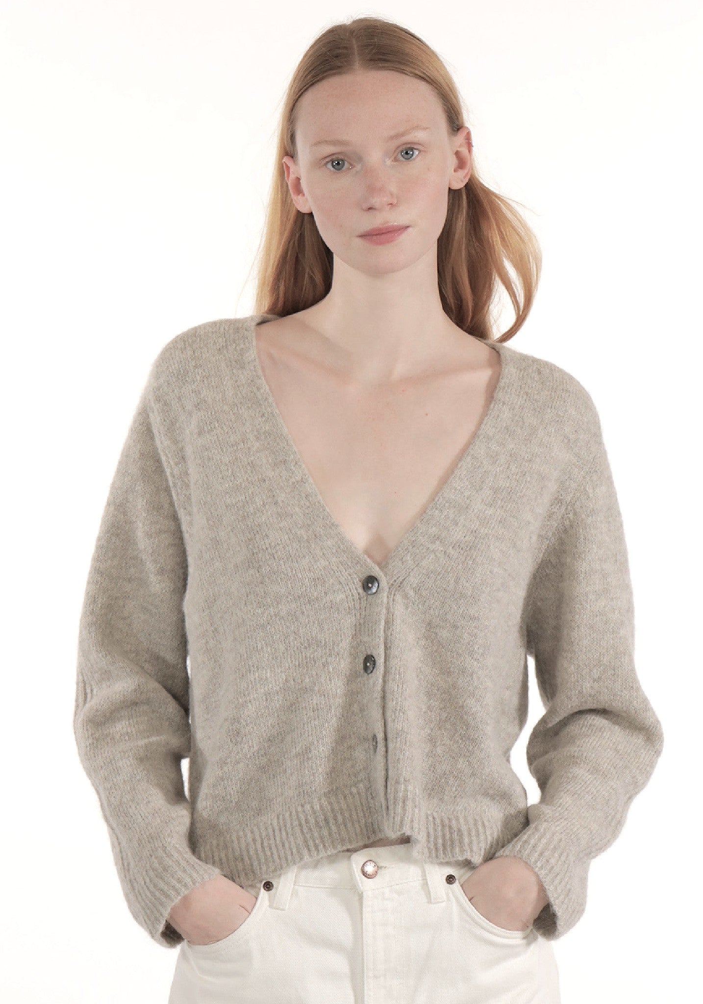 Cardigan femei baby alpaca - Isra Light Grey