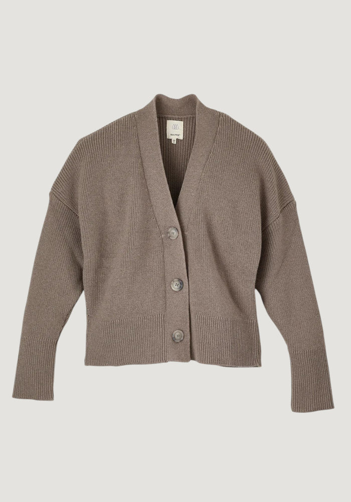 Cardigan femei din lână merinos - Nut