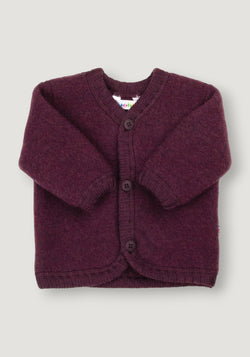 Cardigan fleece din lână merinos - Plum 80