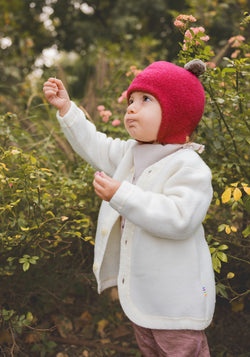 Cardigan fleece din lână merinos - White