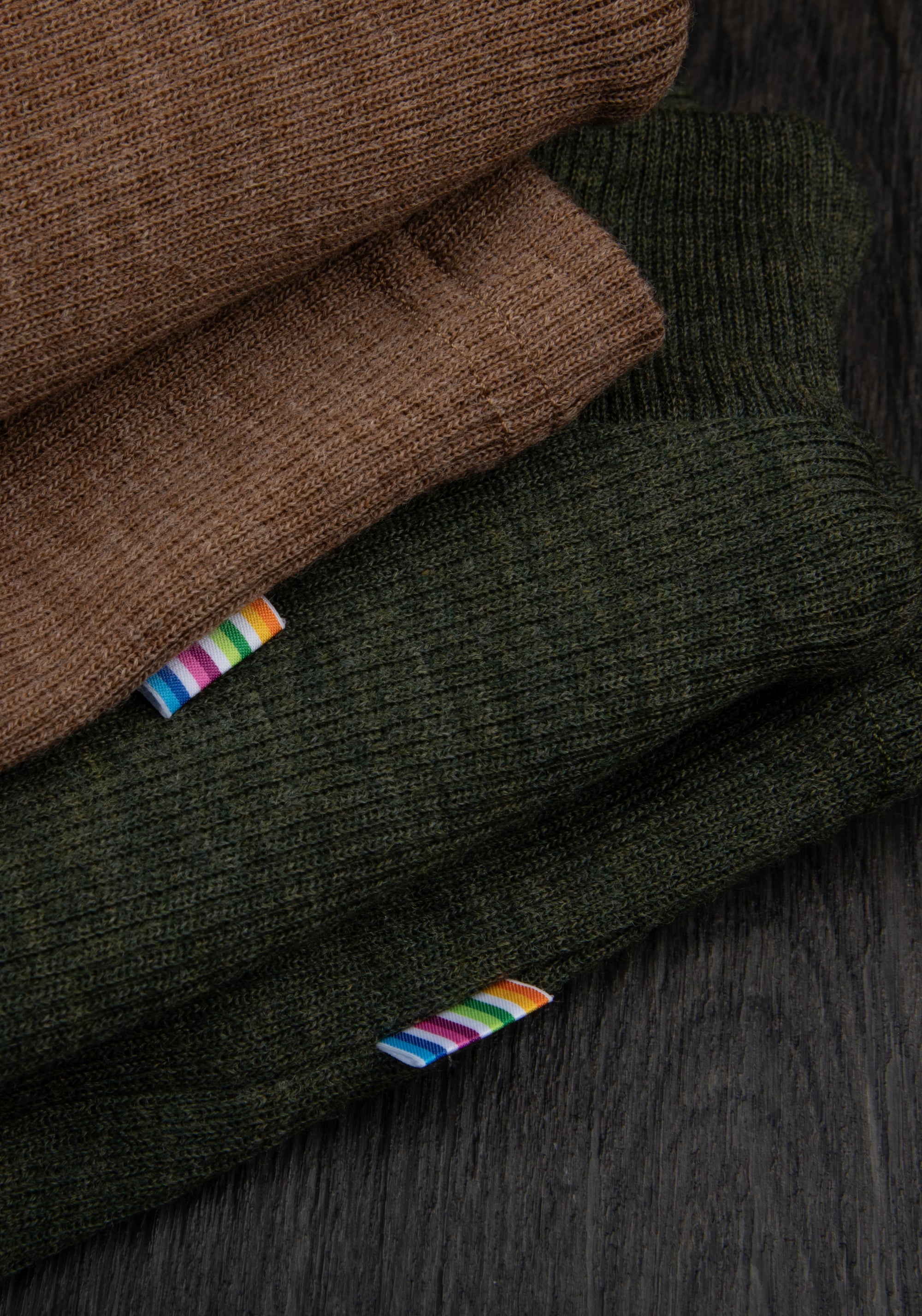 Colanți brushed din lână merinos - Rib Moss Green