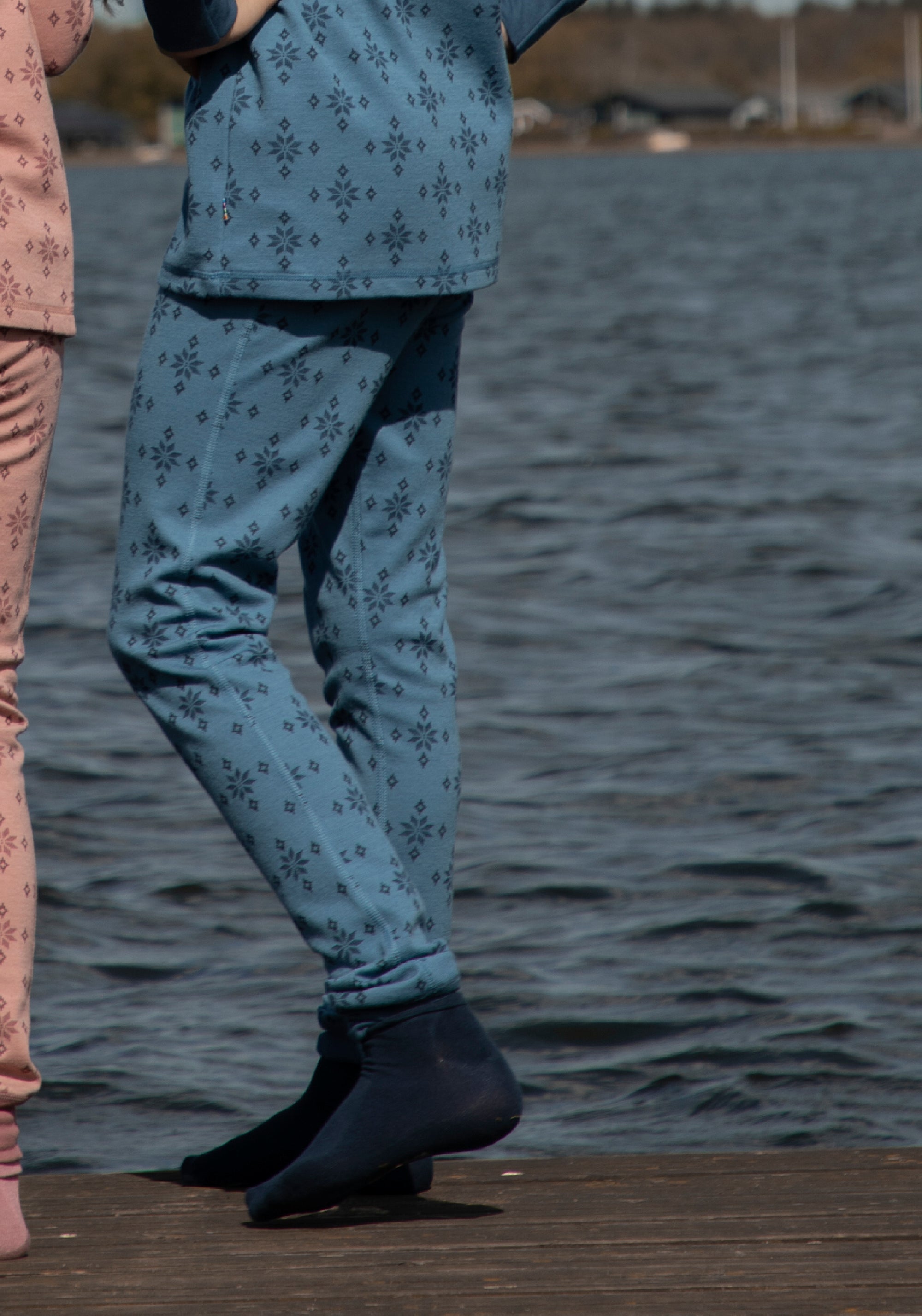 Colanți din lână merinos și bumbac - Ice Crystal Blue