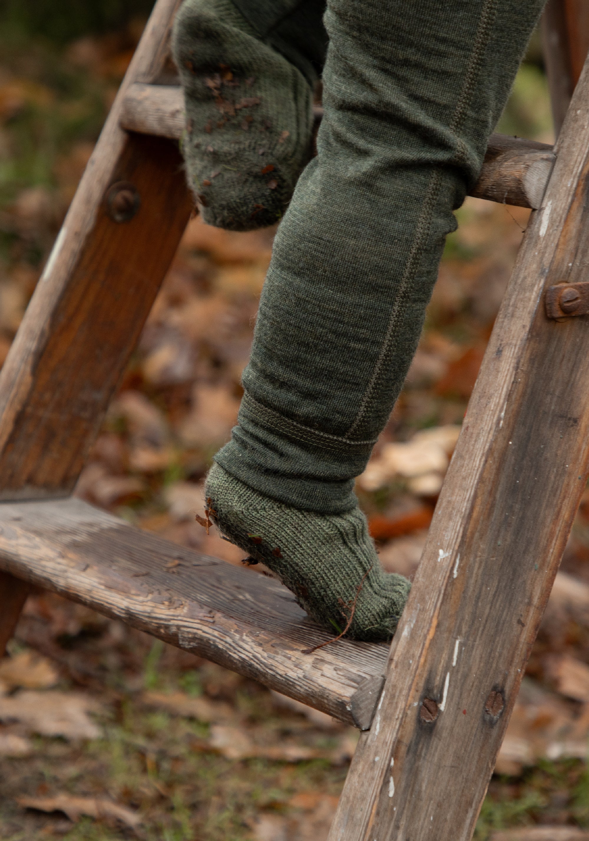 Colanți lână merinos - Single Wool Melange Moss Green