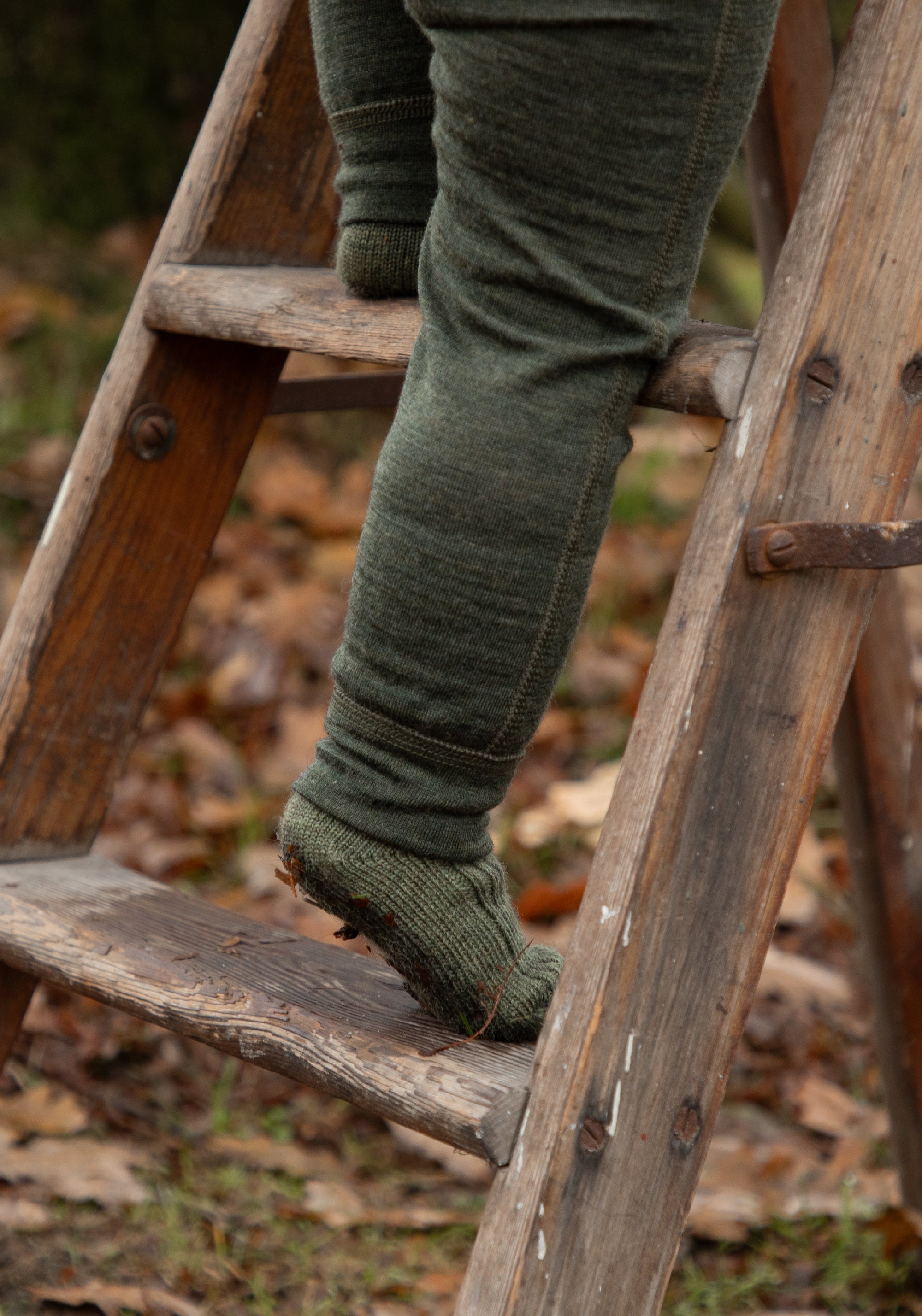 Colanți lână merinos - Single Wool Melange Moss Green