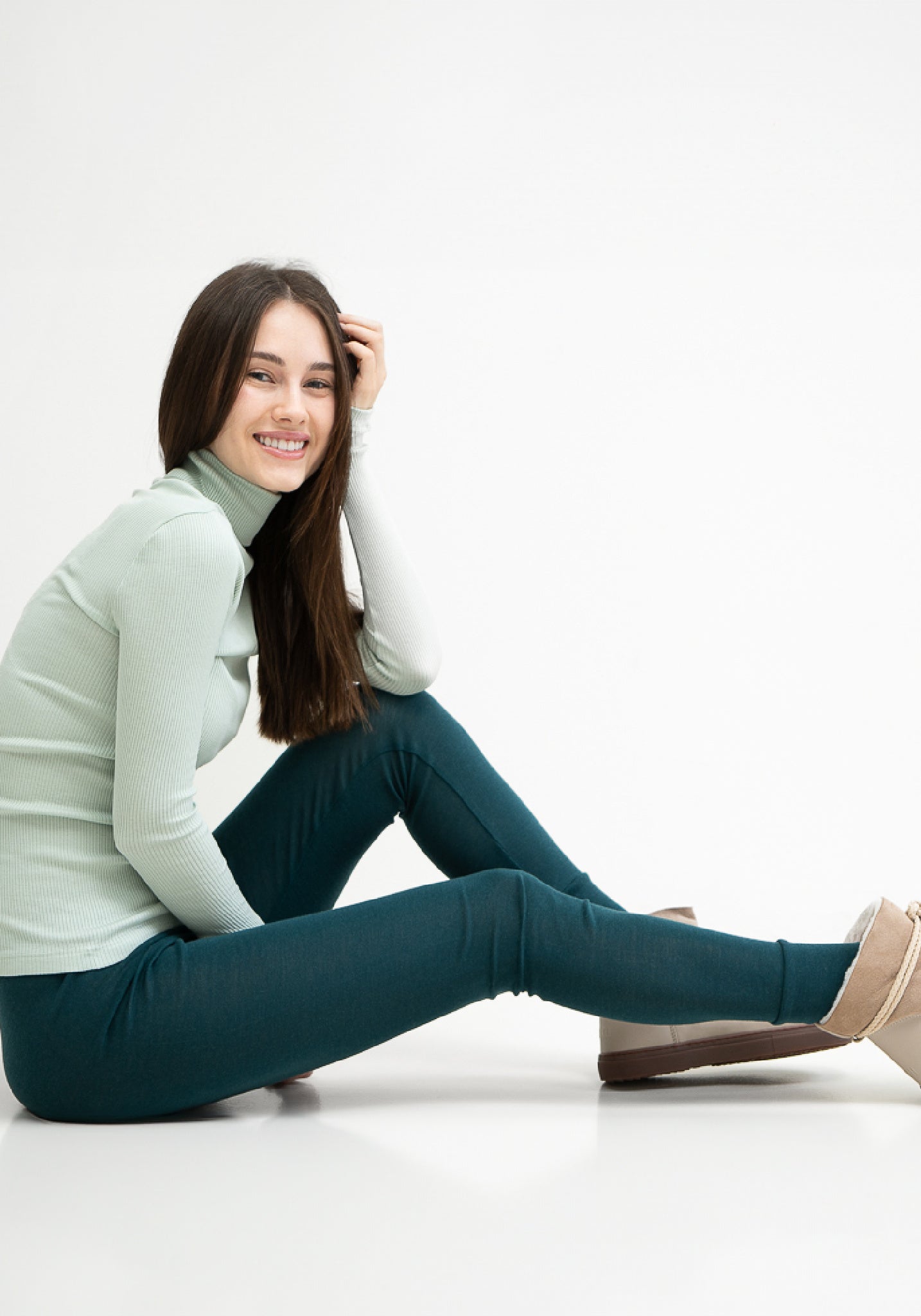 Colanți femei seamless din lână merinos - Vivid Ocean