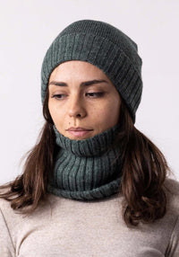 Fular tubular adulți baby alpaca - Rib Grey Green Melange De Colores HipHip.ro
