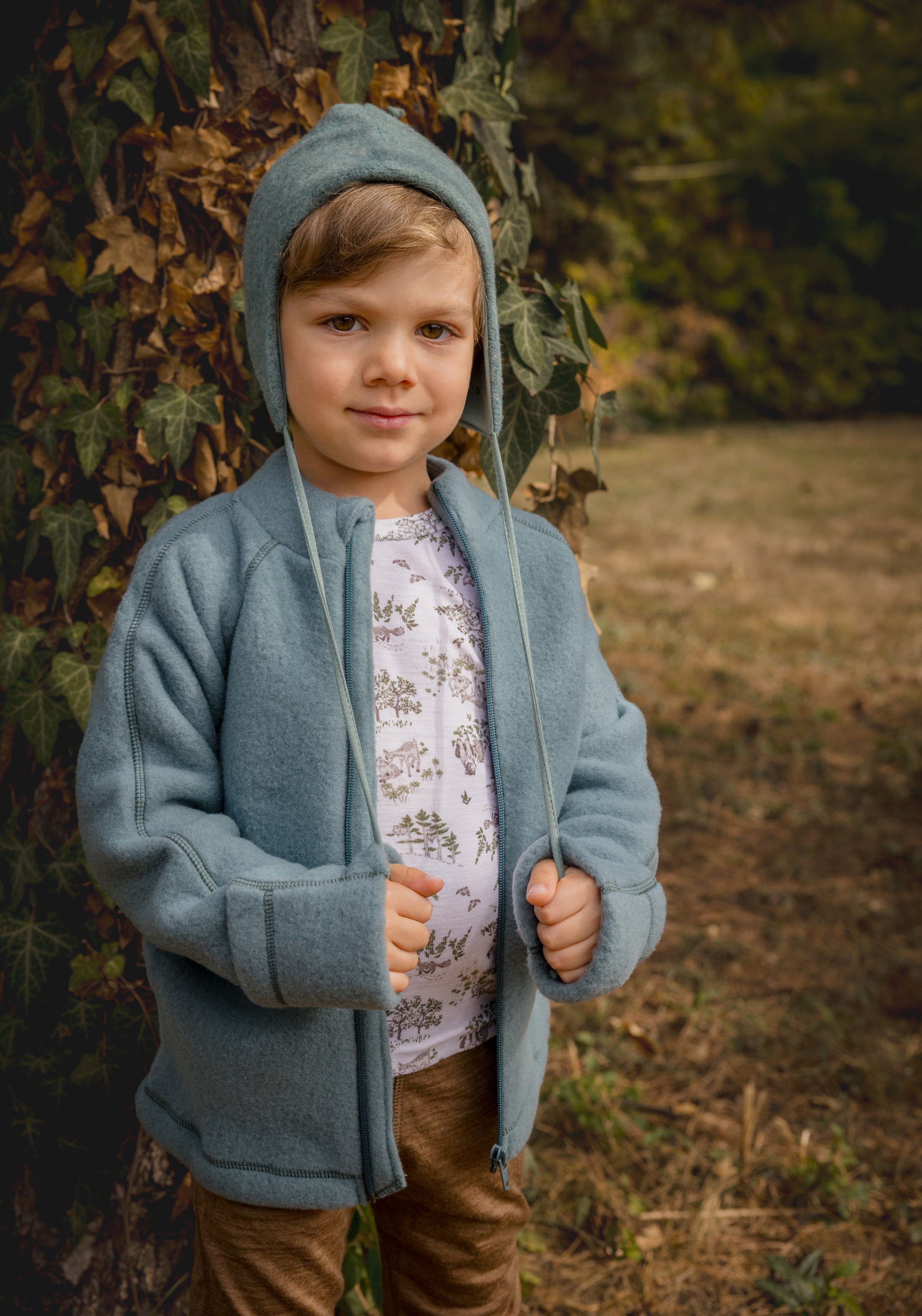 Jachetă fleece cu mănuși din lână merinos - Balsam Green