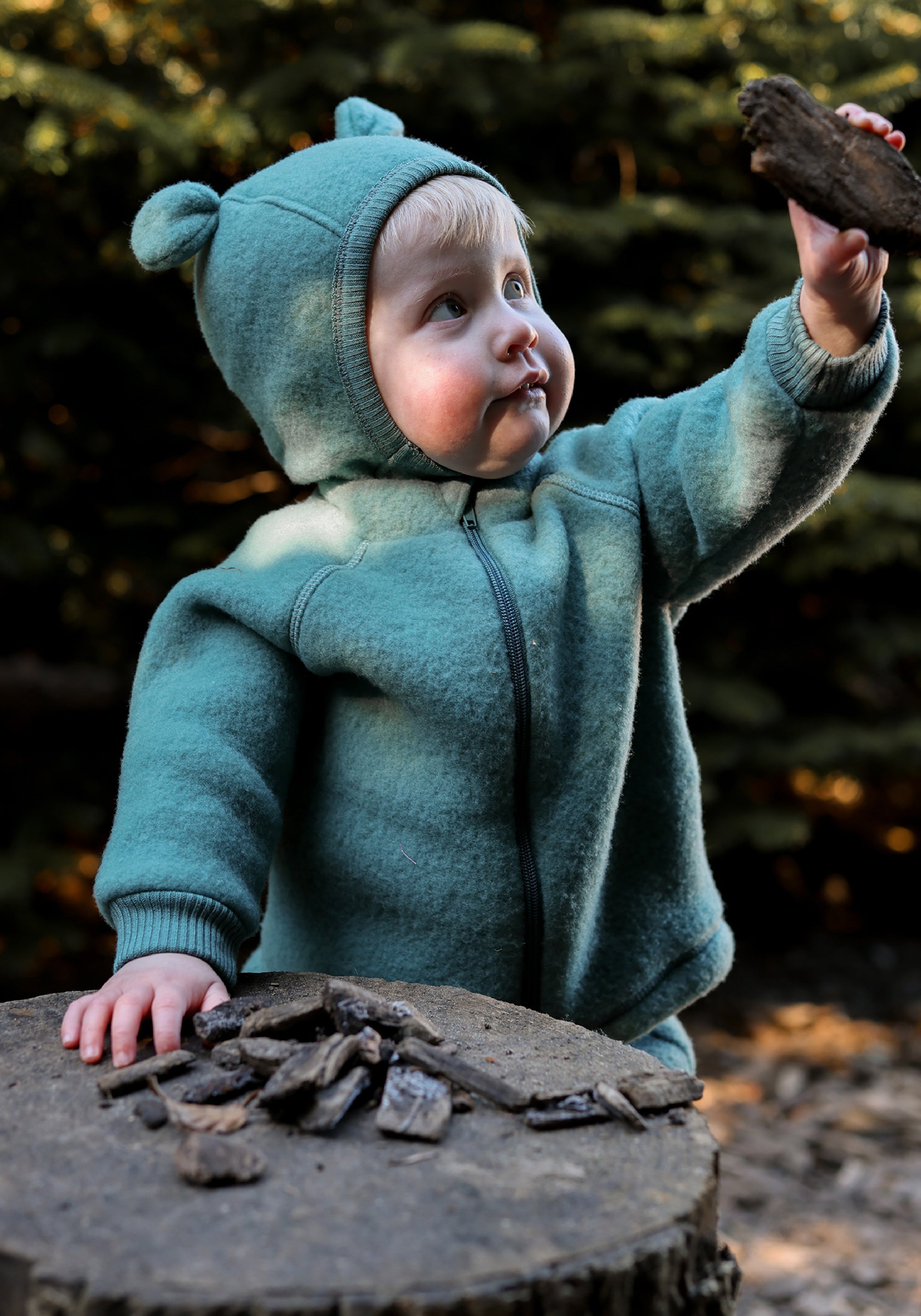 Jachetă fleece din lână merinos - Balsam Green