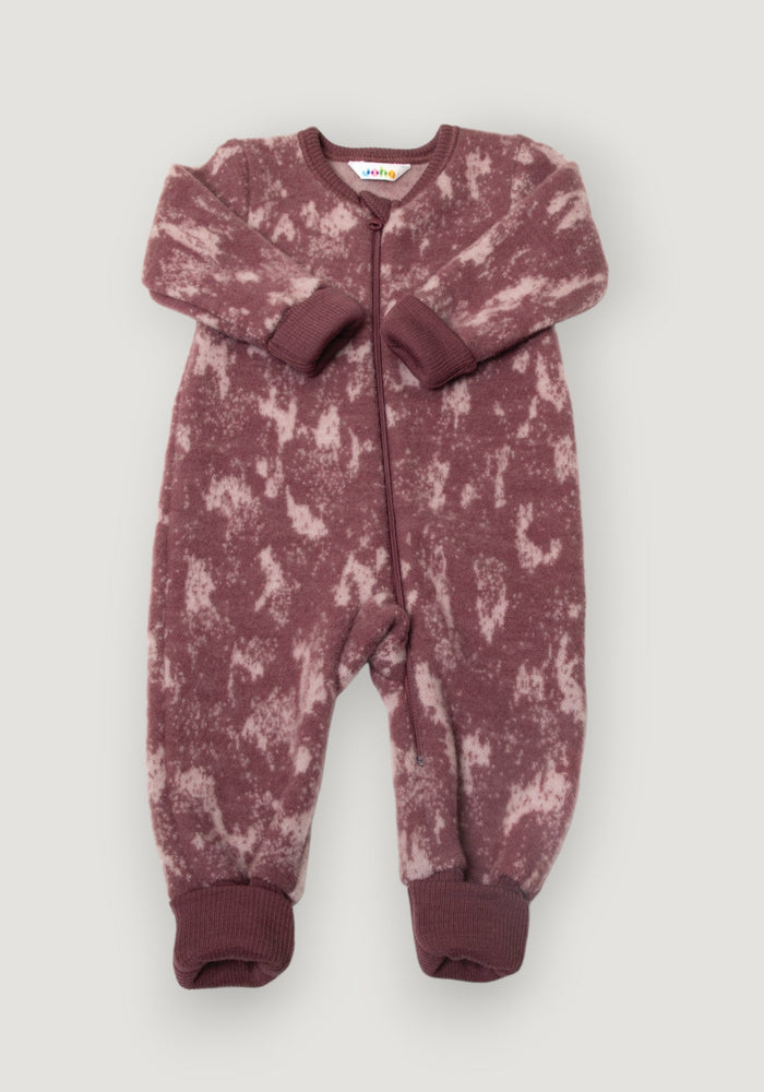 Overall cu mănuși și botoși fleece din lână merinos - Graphic Camo Bordeaux Joha HipHip.ro