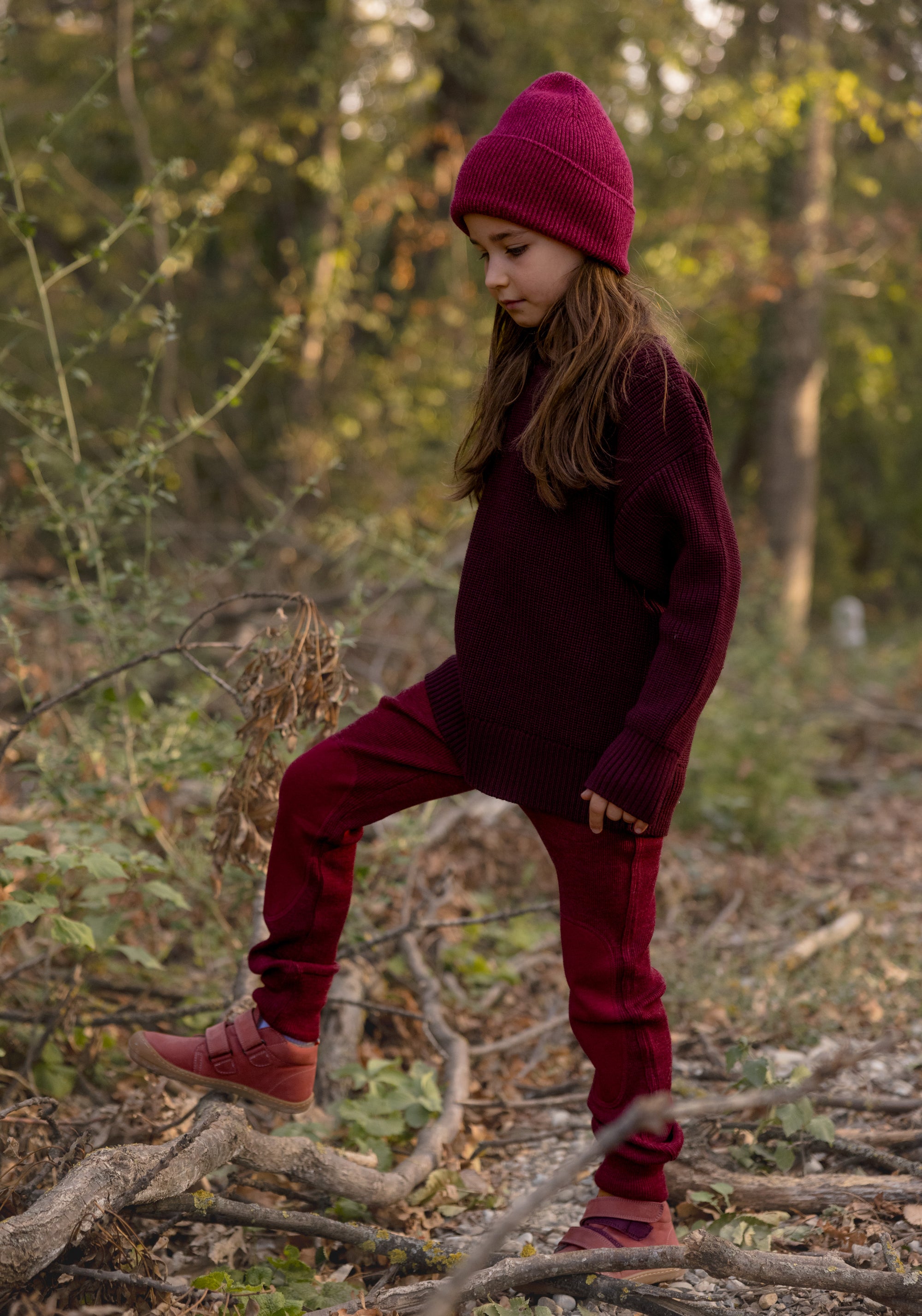 Pantaloni baggy din lână merinos - Joggers Wild Pomegranate