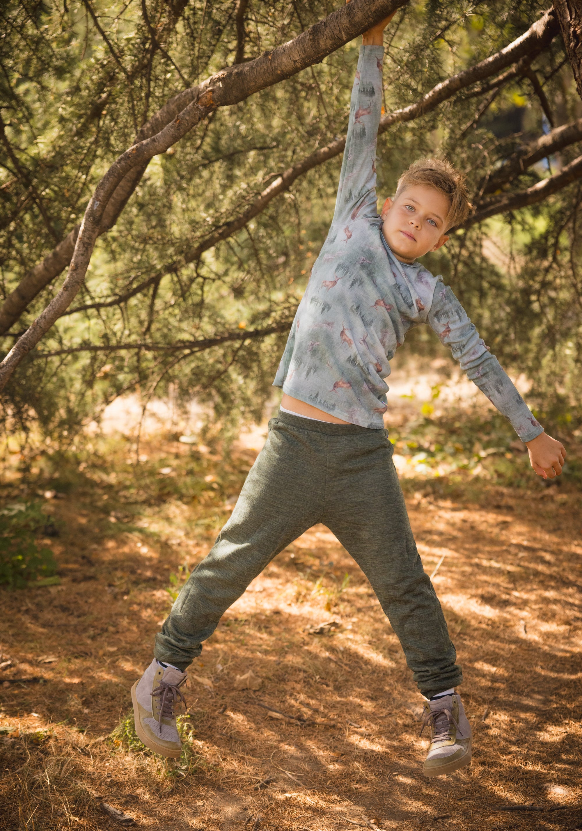 Pantaloni brushed din lână merinos - Moss Green