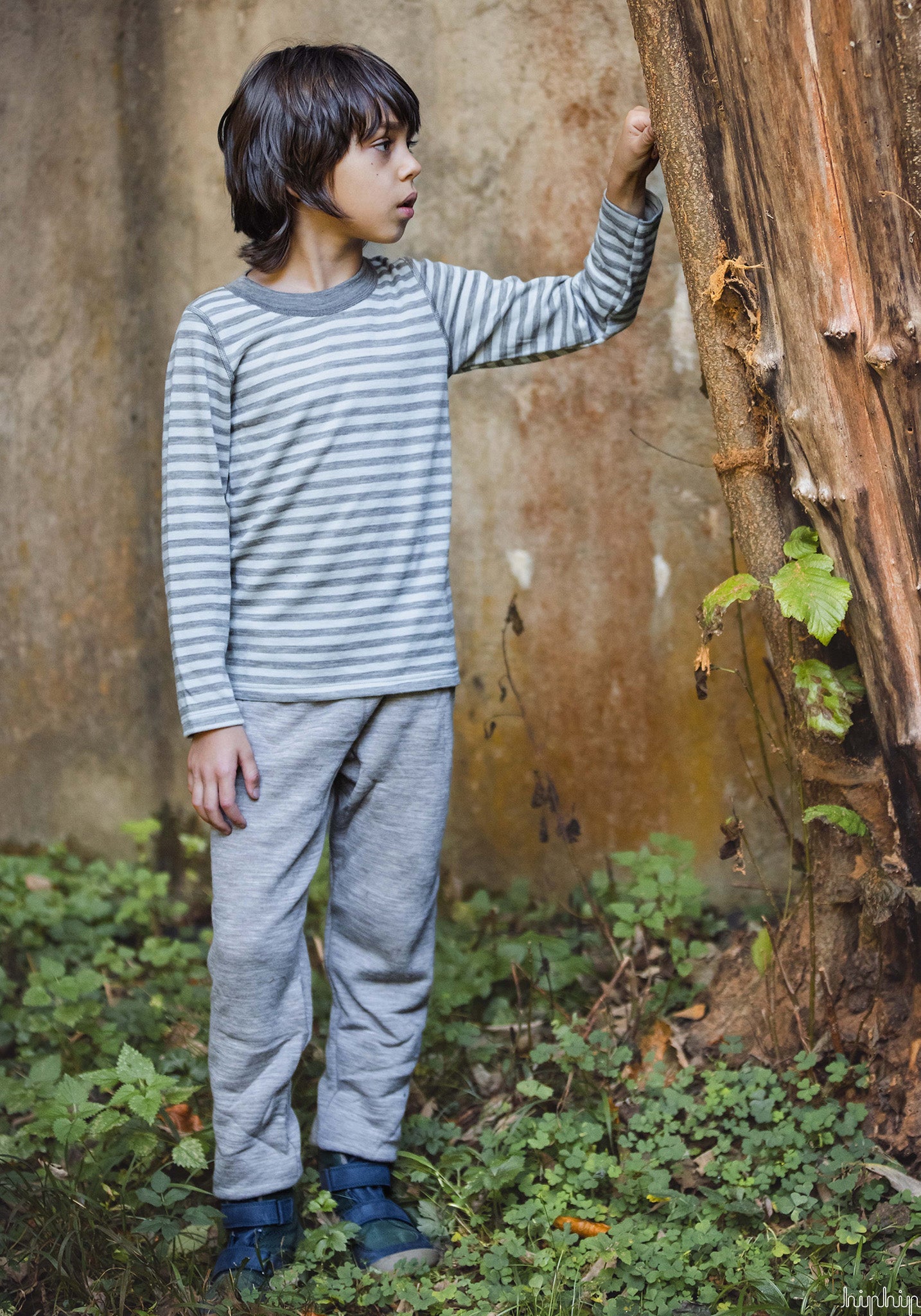 Pantaloni brushed din lână merinos - Sesame Melange Joha HipHip.ro