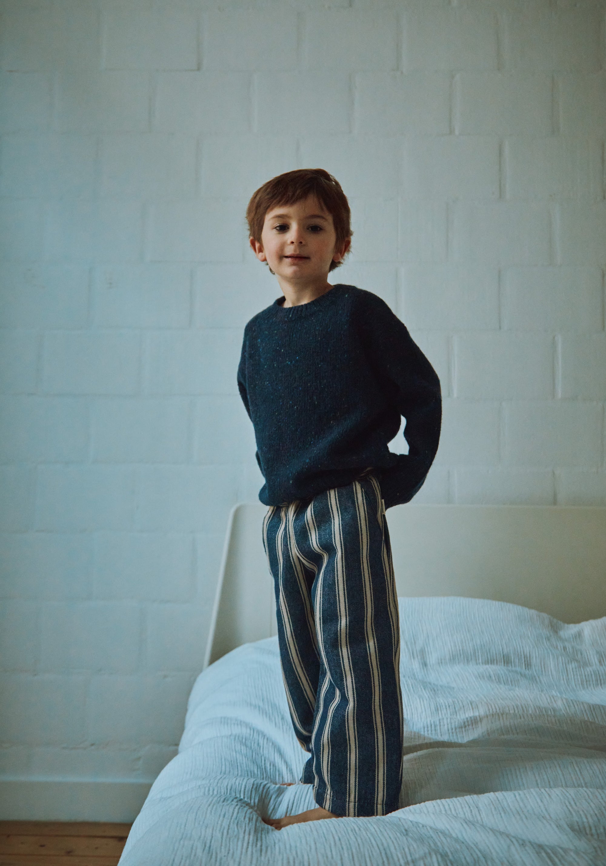 Pantaloni din canvas gros de bumbac - Pomelos Rayures Bleues