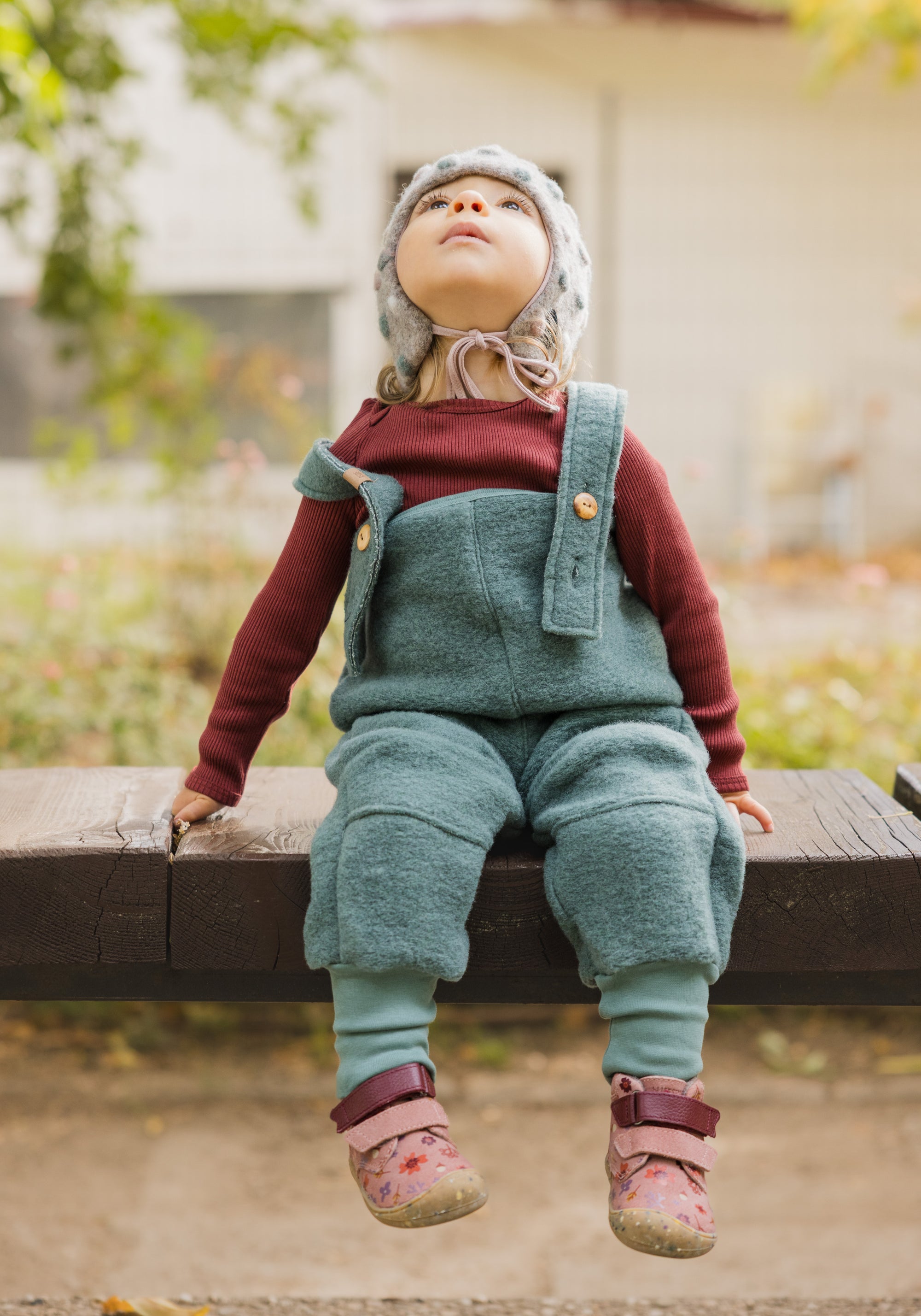 Pantaloni din lână fiartă - Sage