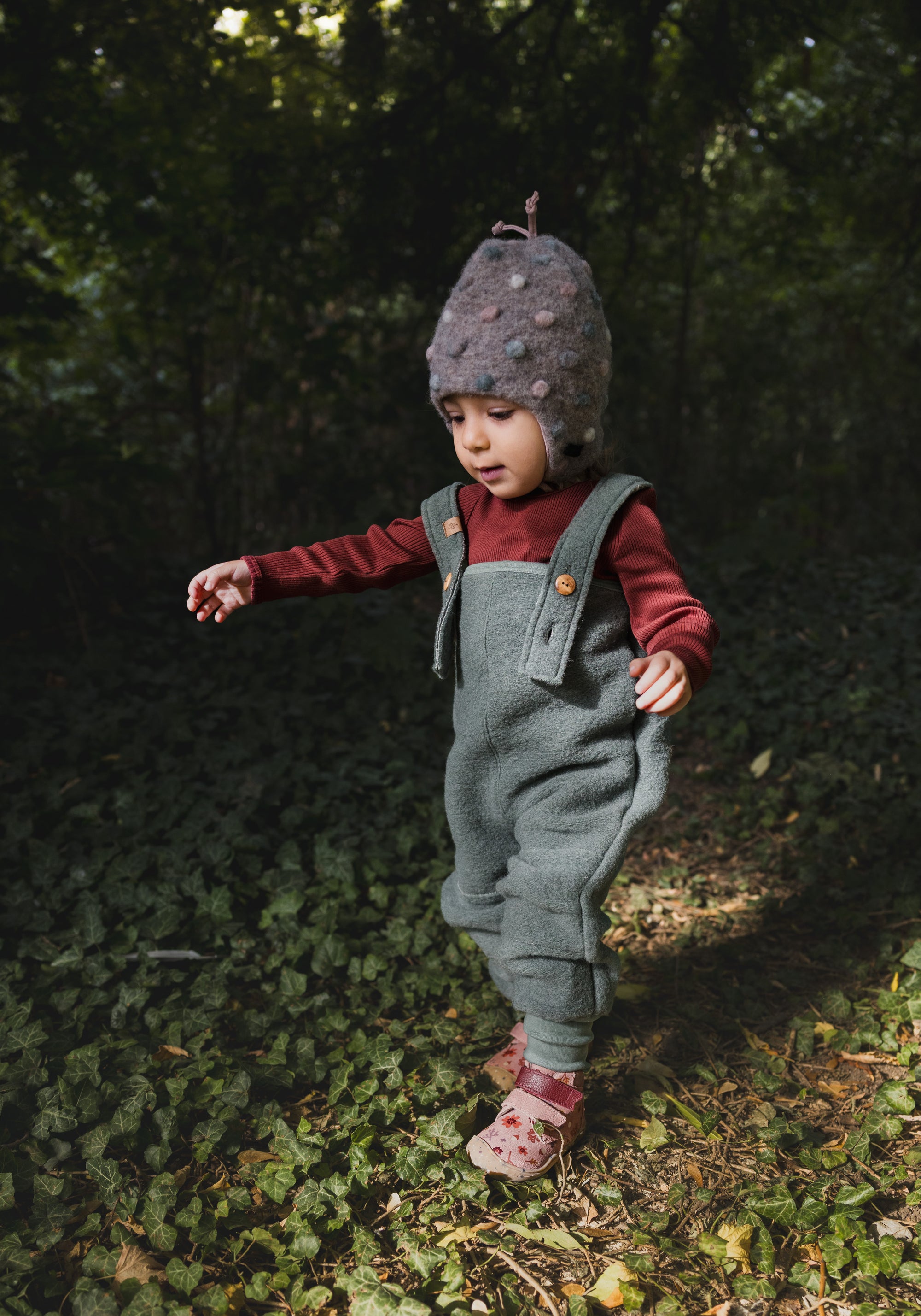 Pantaloni din lână fiartă - Sage