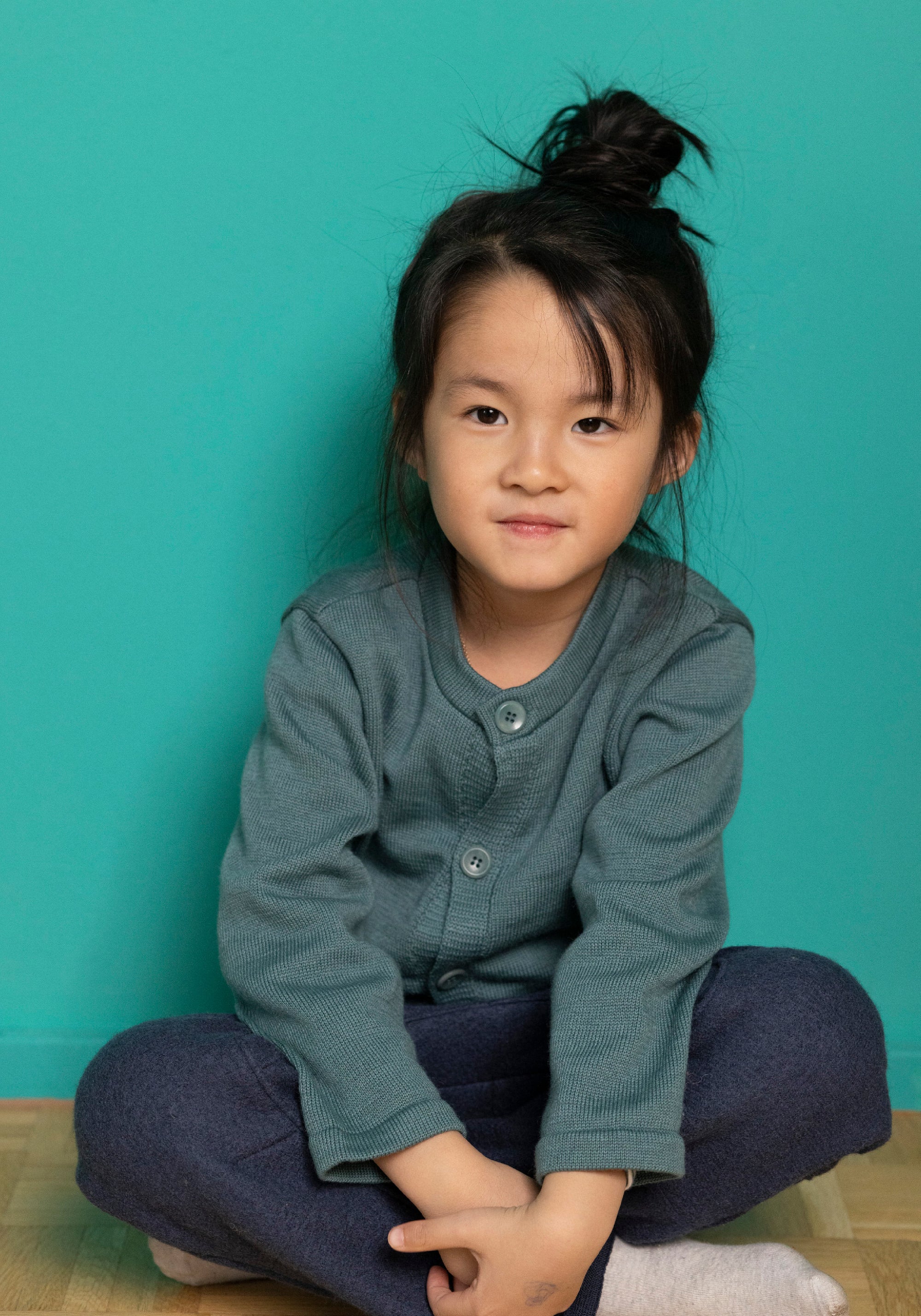 Pantaloni din lână merinos fiartă - Indigo