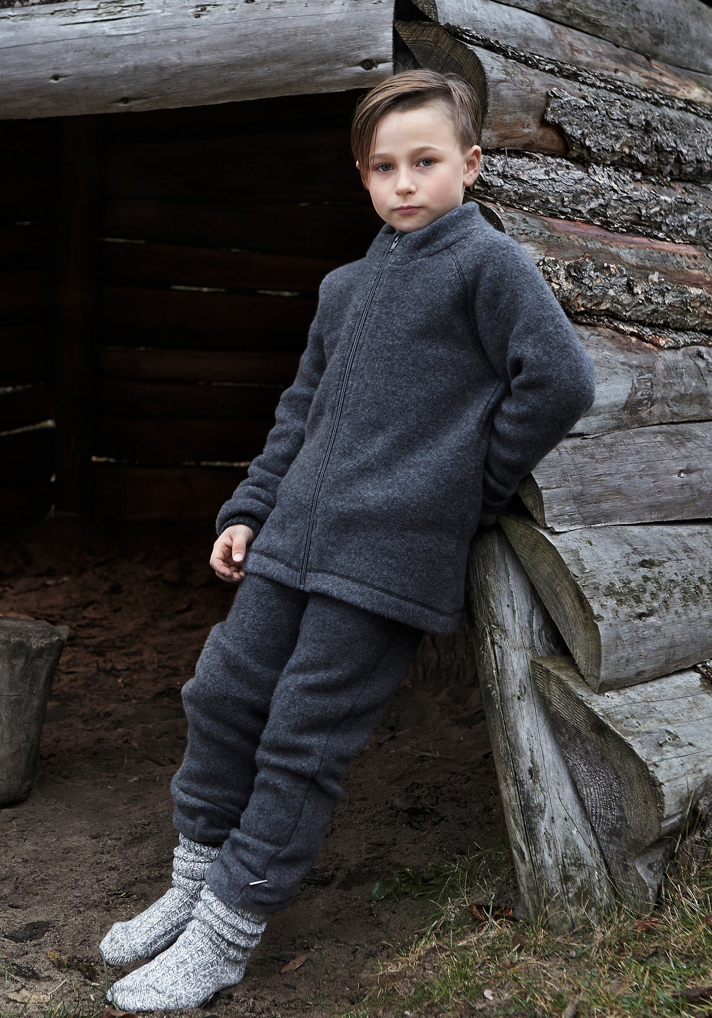 Pantaloni fleece din lână merinos - Anthracite Melange Mikk-line HipHip.ro