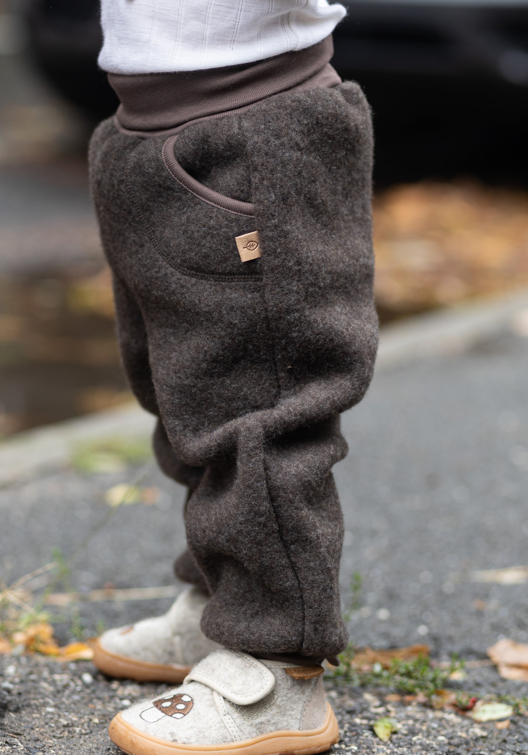 Pantaloni fleece din lână merinos - Dark Brown
