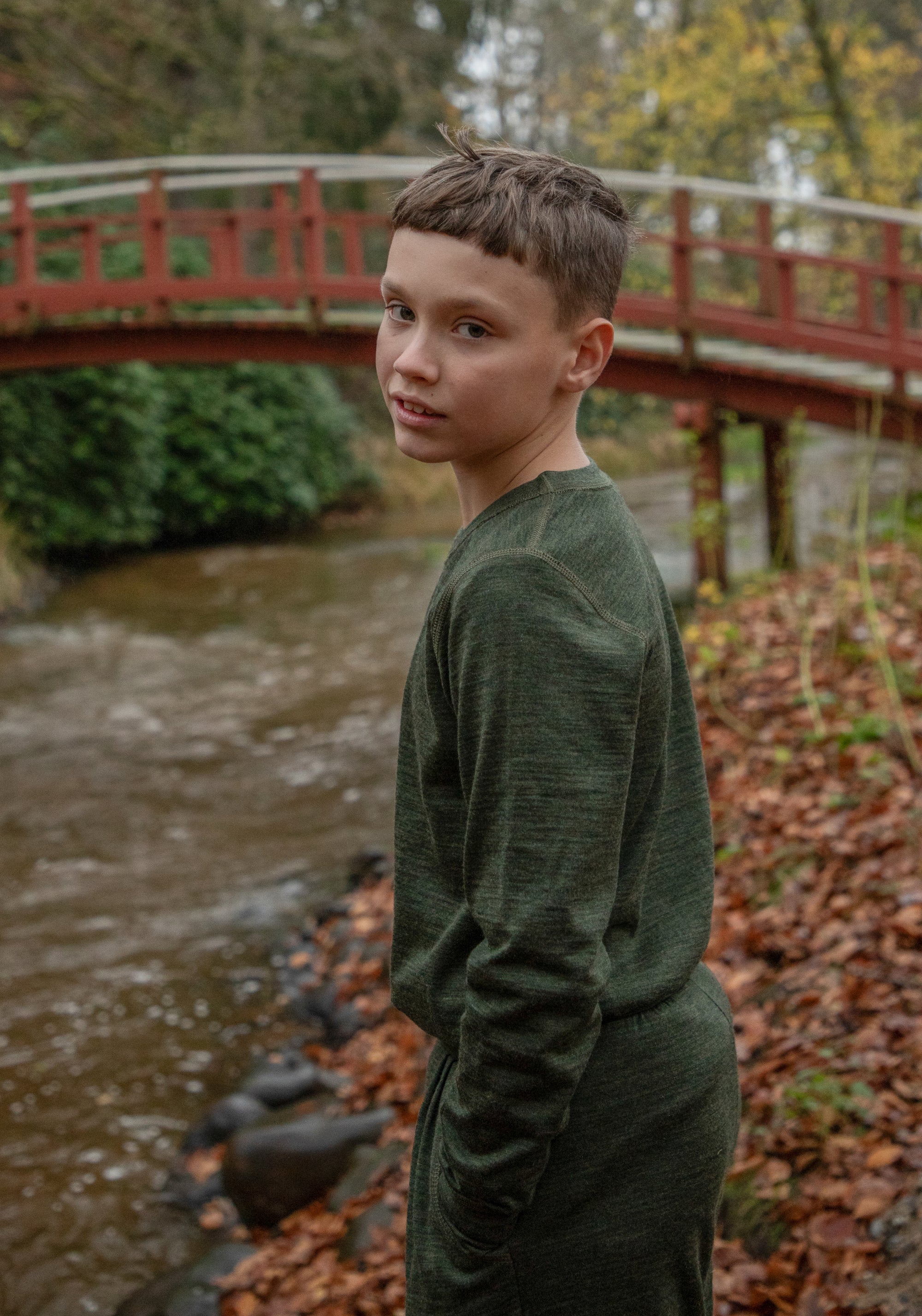 Pantaloni lână merinos - Single Wool Melange Moss Green