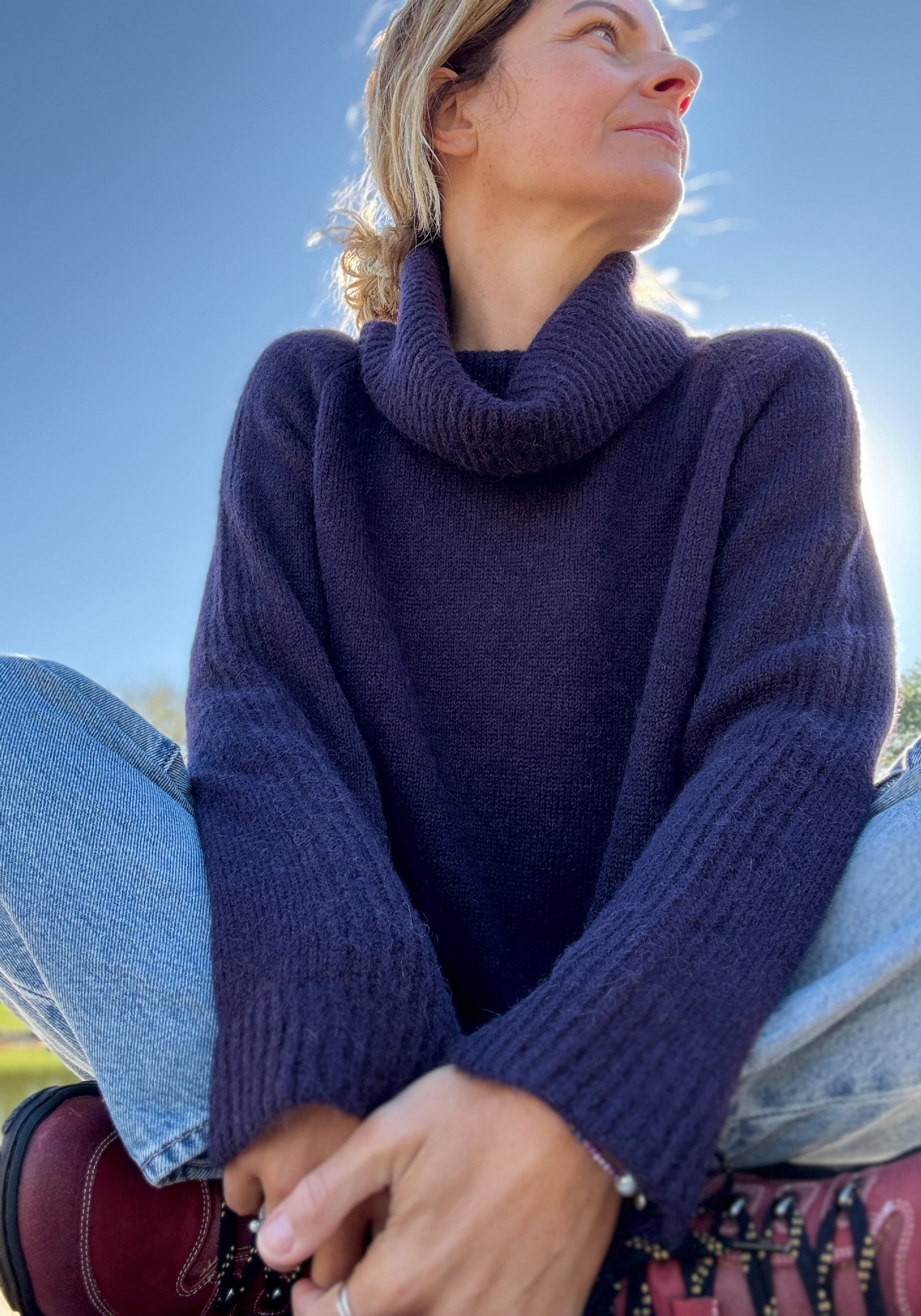 Pulover femei baby alpaca - Bleuenn Eggplant