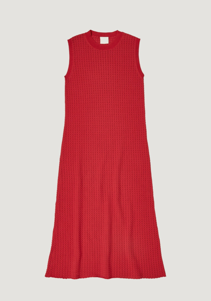 Rochie femei din bumbac - Fine knit Pointelle Crimson Red FUB Woman HipHip.ro
