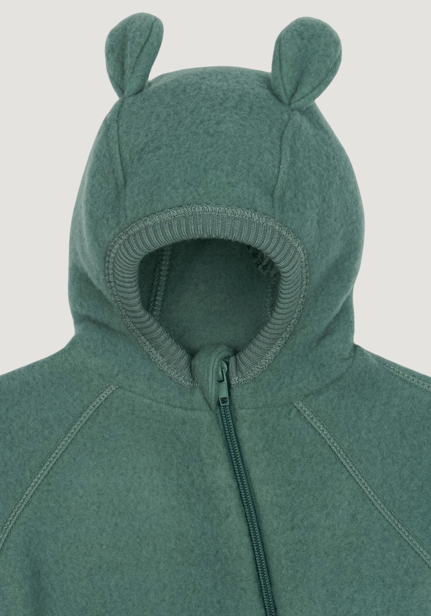 Salopetă cu mănuși și botoși fleece din lână merinos - Teddy Bear Balsam Green