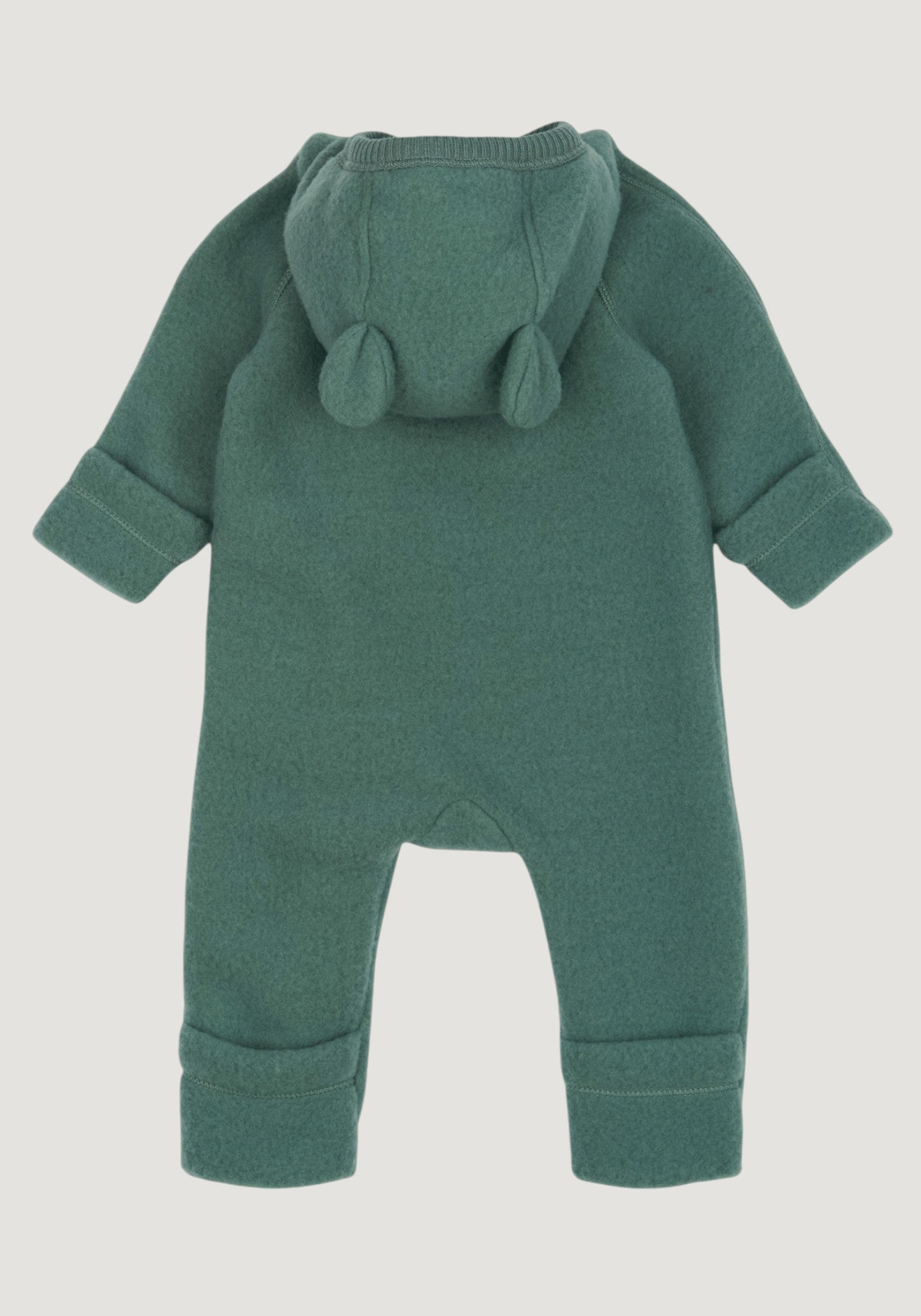 Salopetă cu mănuși și botoși fleece din lână merinos - Teddy Bear Balsam Green
