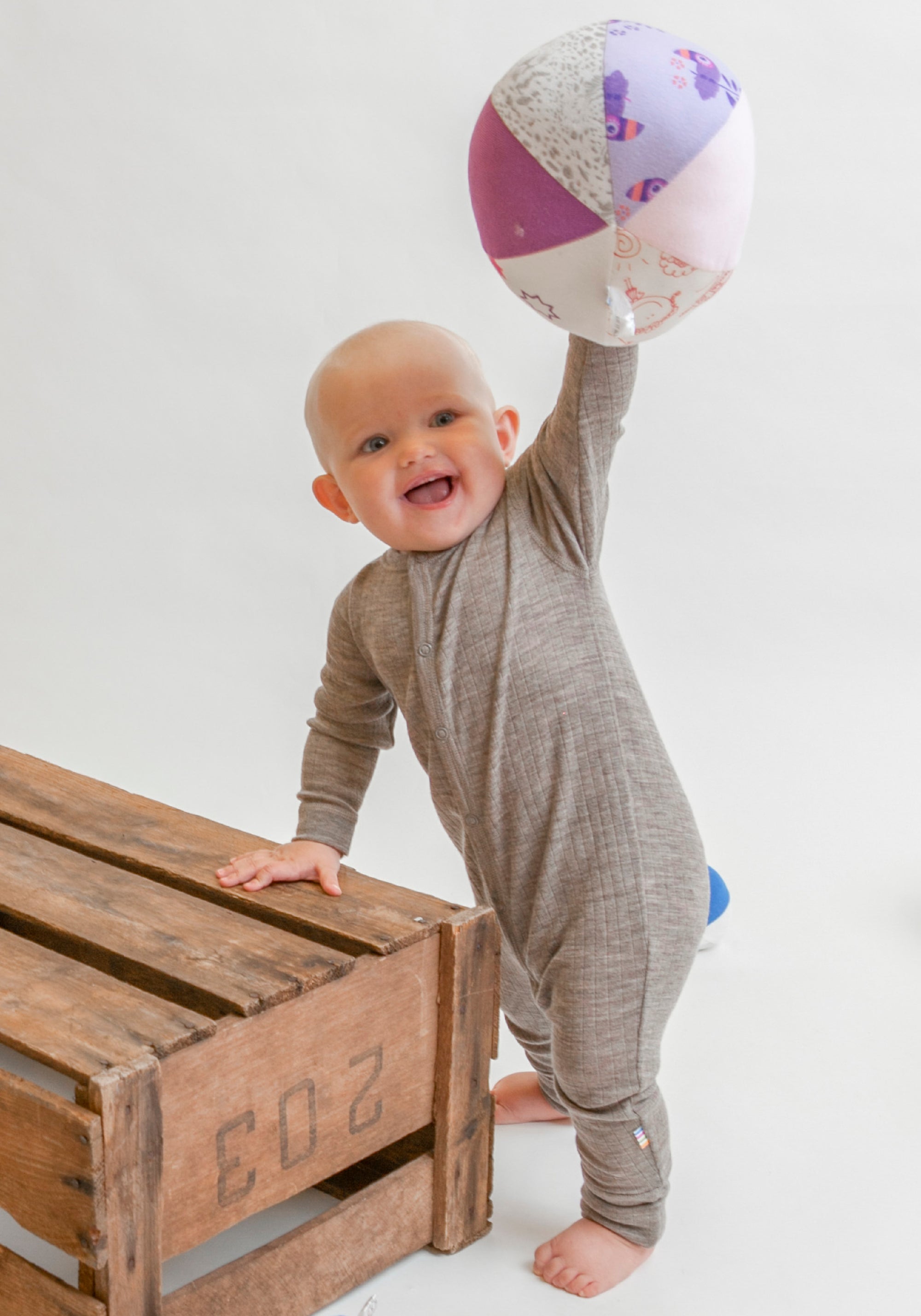 Salopetă cu șosete din lână merinos - Basic Sesame Melange