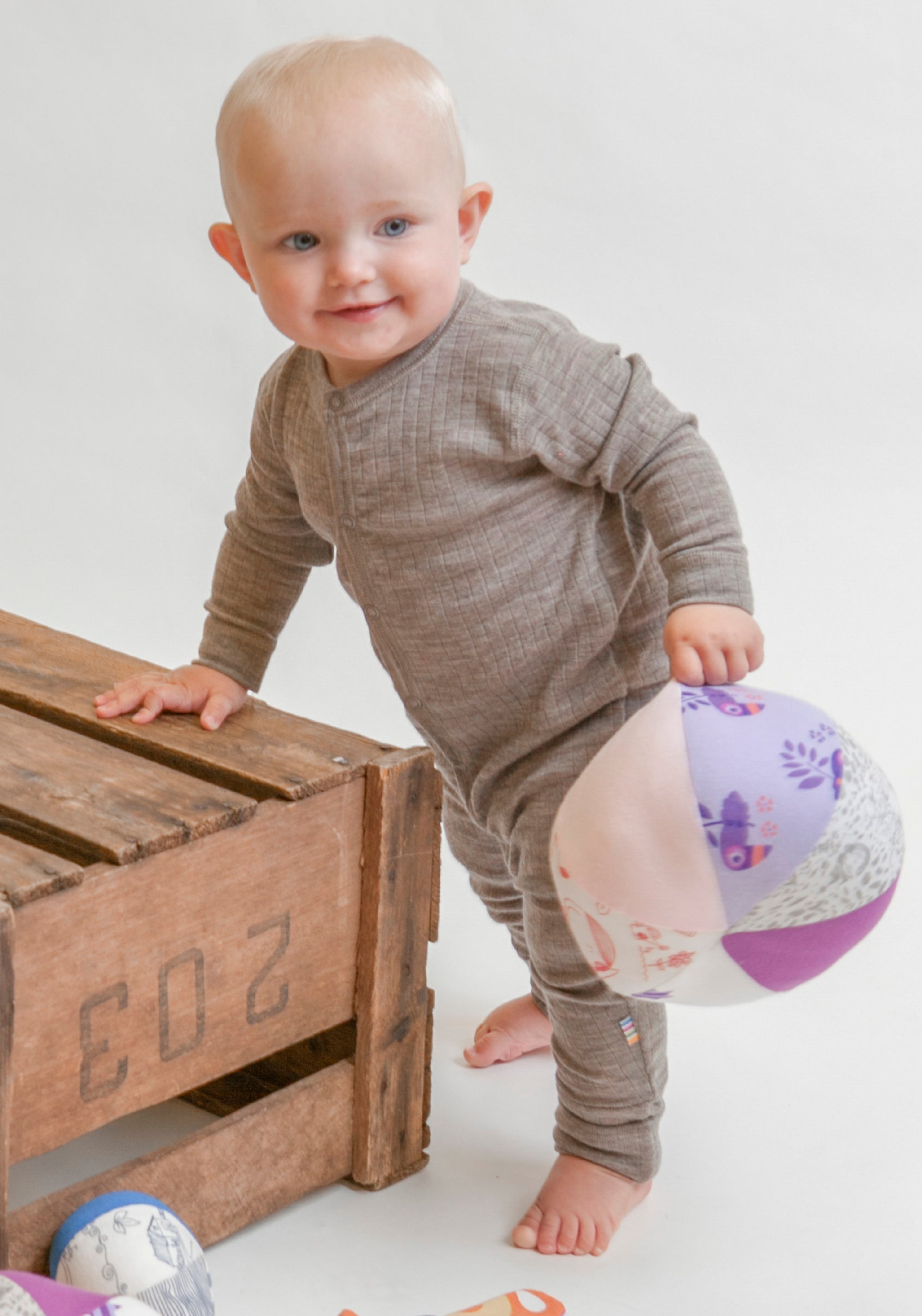 Salopetă cu șosete din lână merinos - Basic Sesame Melange