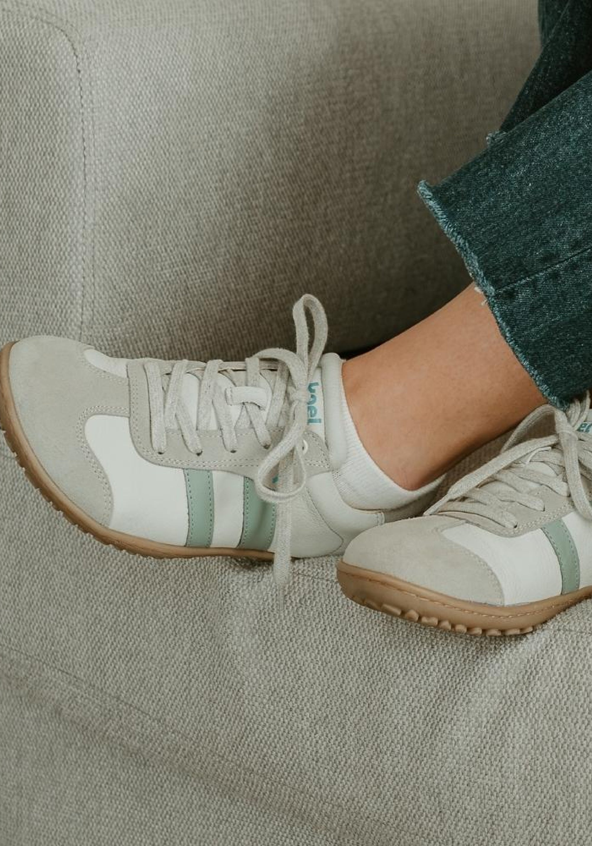 Sneakers Barefoot femei din piele - Ila Offwhite/Mint