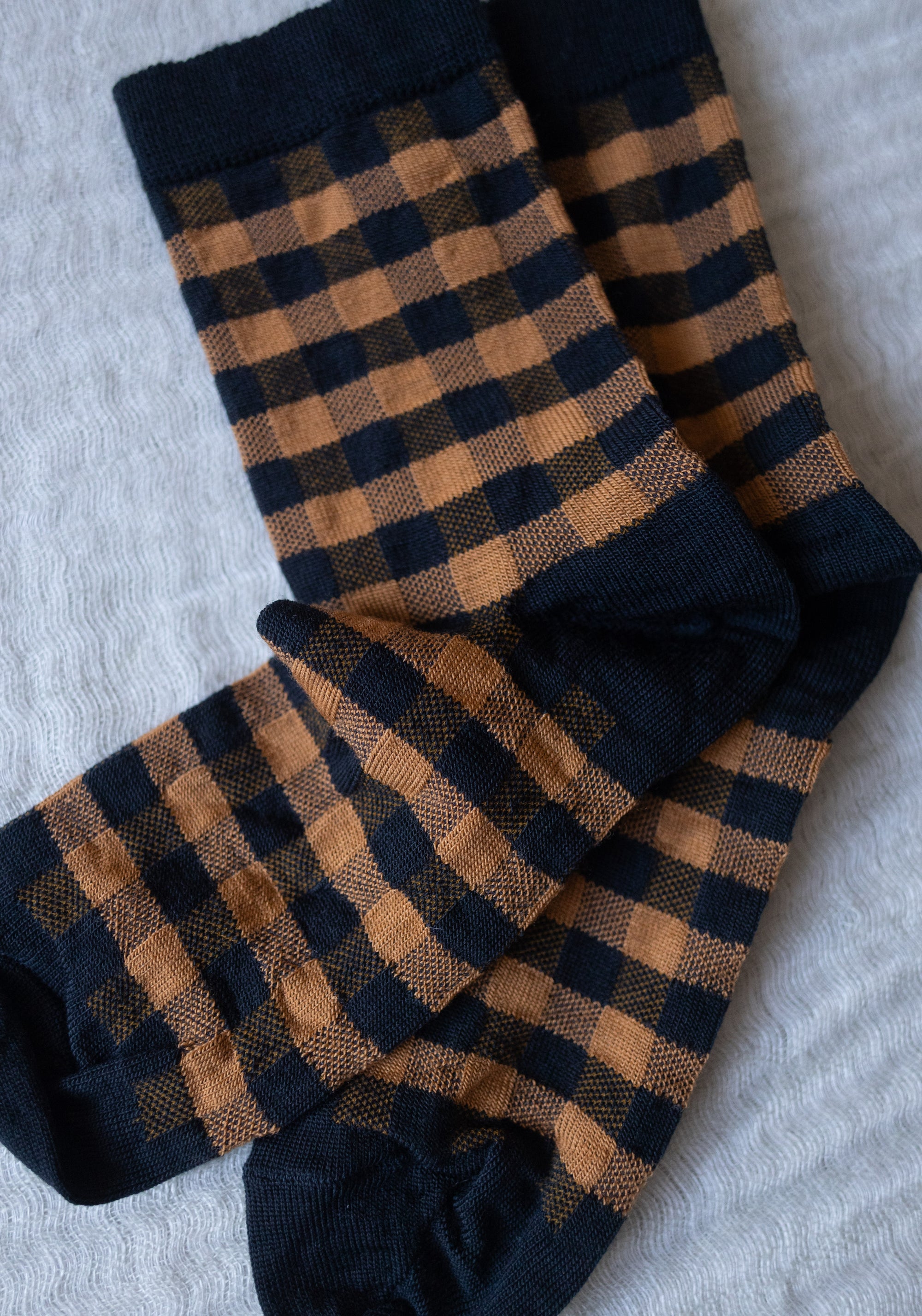 Șosete extrafine din lână merinos - Check Dark Navy/Burnt Amber