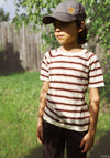 Tricou bumbac - Extrafin Multi Stripe Ecru/Maroon FUB HipHip.ro