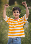 Tricou bumbac - Extrafin Stripe Ecru/Sunflower