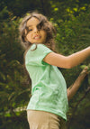 Tricou din lână merinos și mătase - Green Stripe