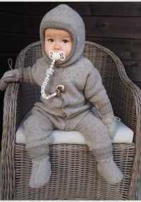 Cagulă dublată fleece din lână merinos - Sesame Melange Joha HipHip.ro