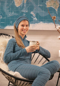 Helancă femei din lână merinos - Wool Print Storm Blue Joha Woman HipHip.ro