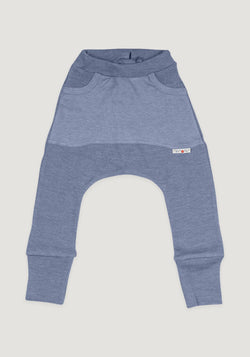 Pantaloni baggy din lână merinos - Kangaroo Blue Mist ManyMonths HipHip.ro