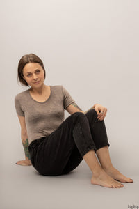 Tricou femei din lână merinos și mătase - Sara Sesame Melange Joha Woman HipHip.ro