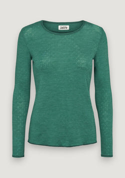 Bluză Eyelet din lână merinos - Vigdis Emerald Melange