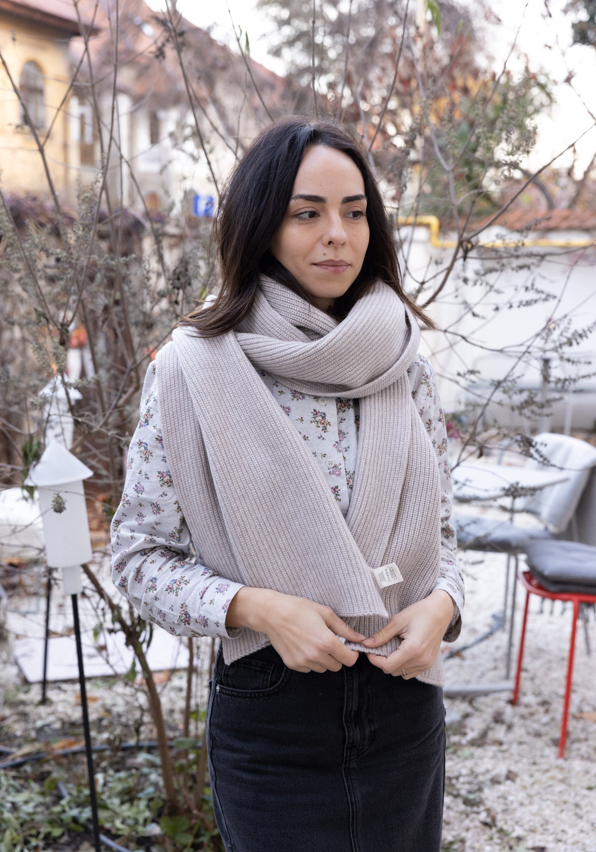 Fular femei din lână merinos și cașmir - Beige