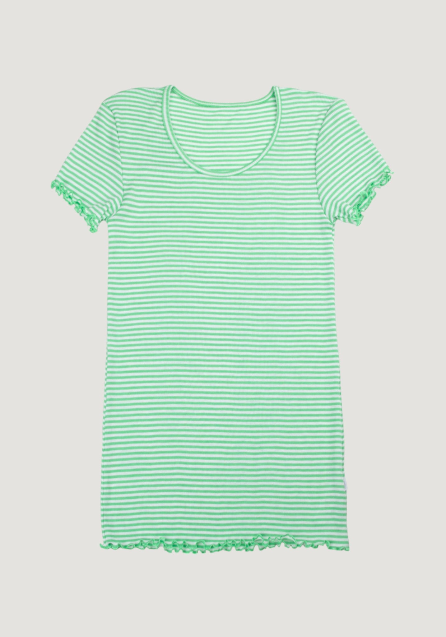 Tricou femei din lână merinos și mătase - Green Stripe