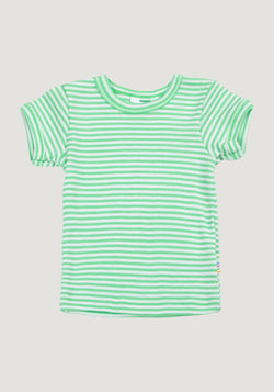 Tricou din lână merinos și mătase - Green Stripe