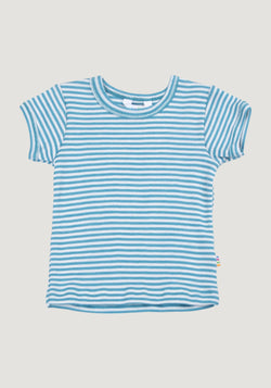 Tricou din lână merinos și mătase - Blue Stripe