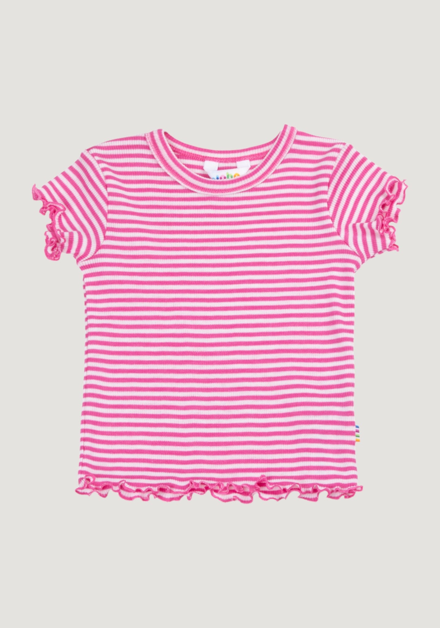 Tricou din lână merinos și mătase - Pink Stripe