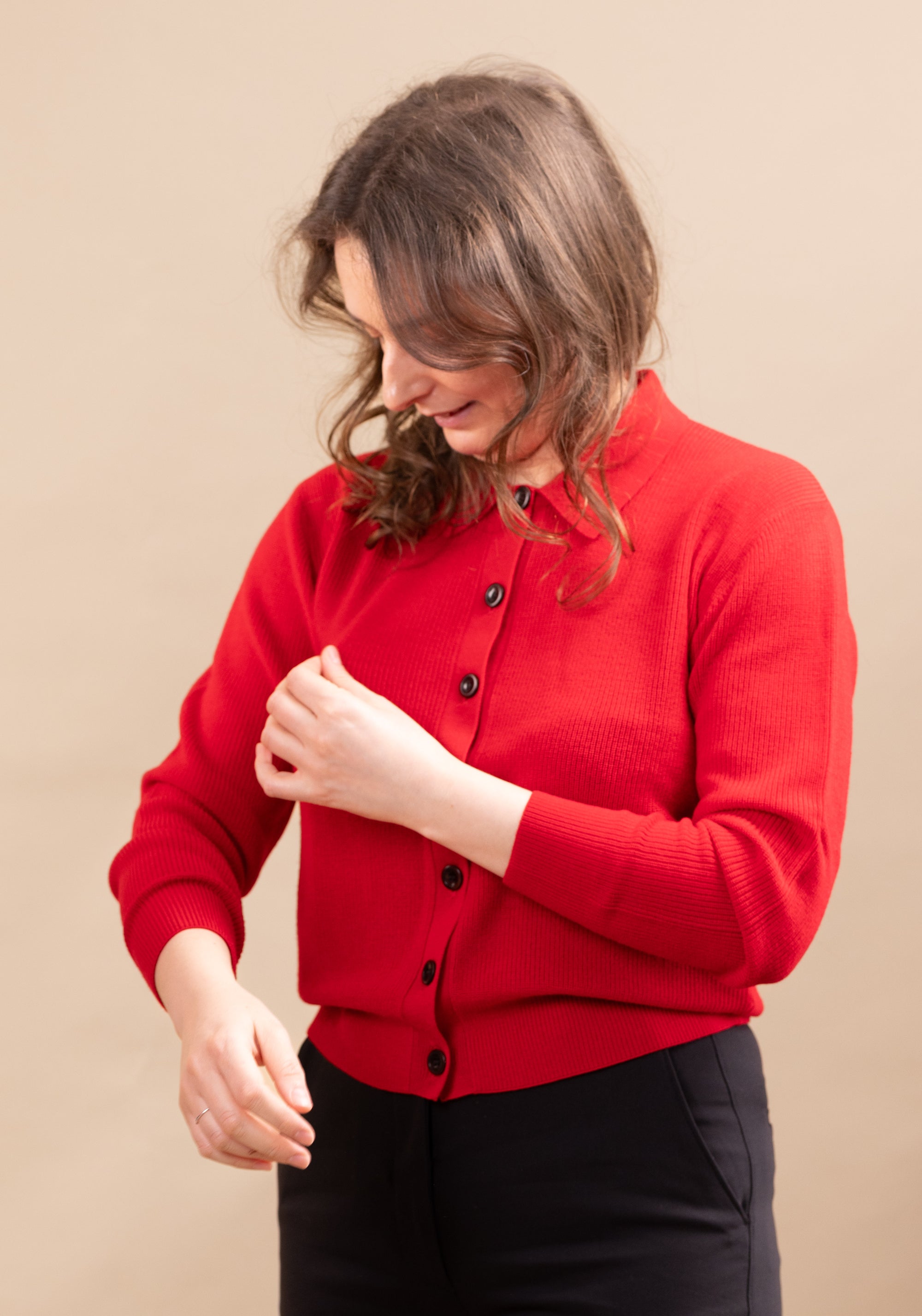 Cardigan femei din lână merinos - Knit Red