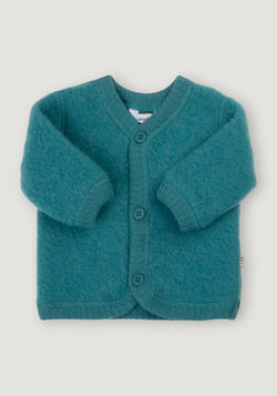Cardigan fleece din lână merinos - Turquoise