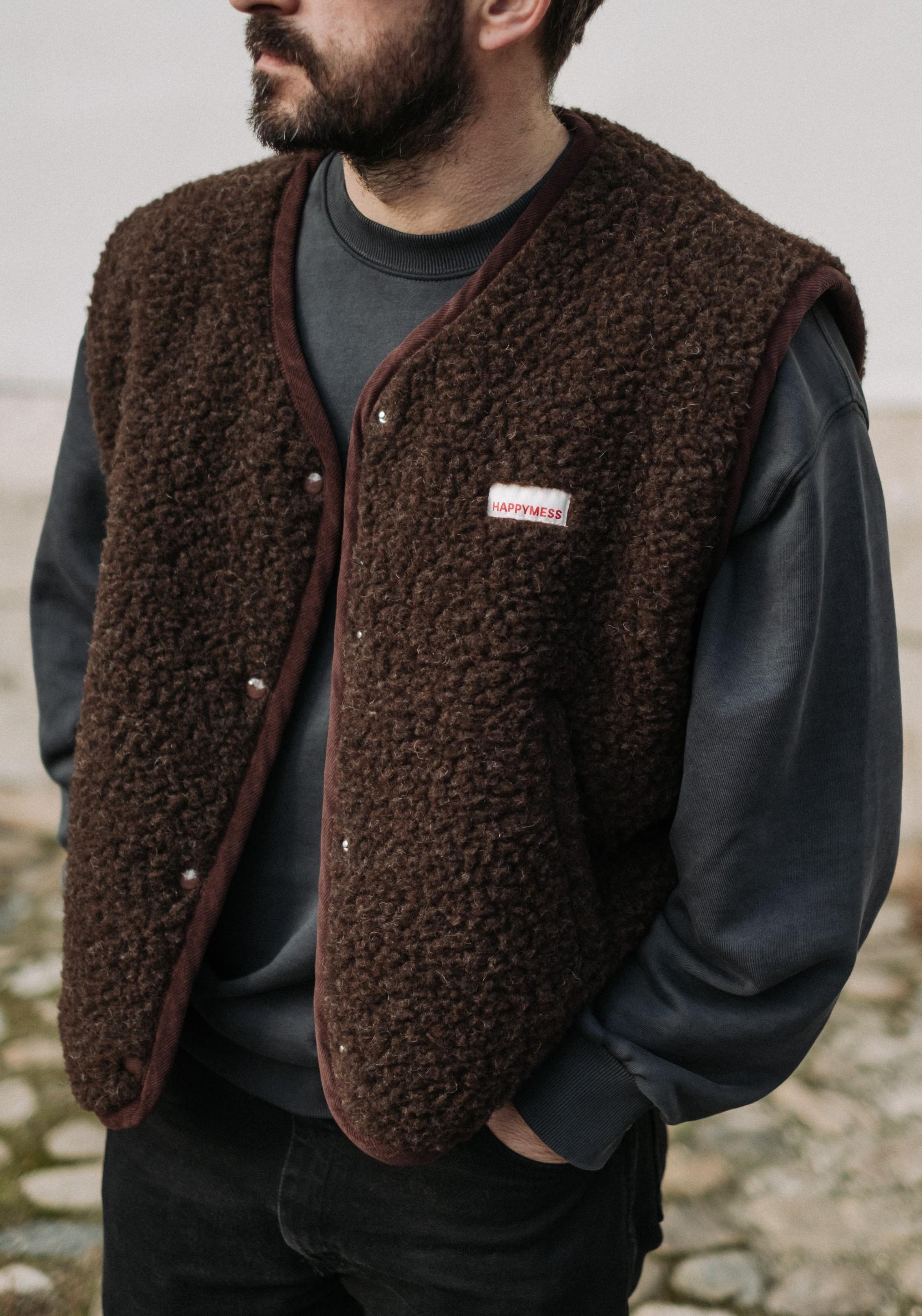 Vestă fleece din lână merinos - Teddy Chocolate Brown